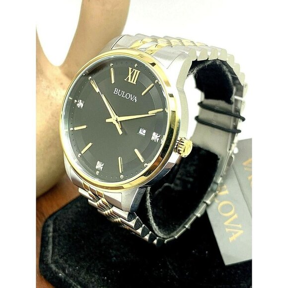 Bulova Men's Watch 98D163 Black Dial Diamond Quartz Two Tone Stainless Steel - Picture 13 of 13